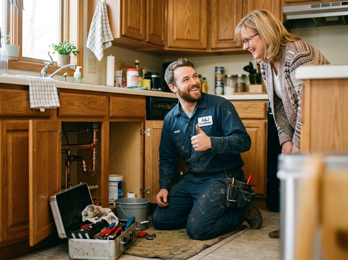 Plumber smiling with a thumbs up