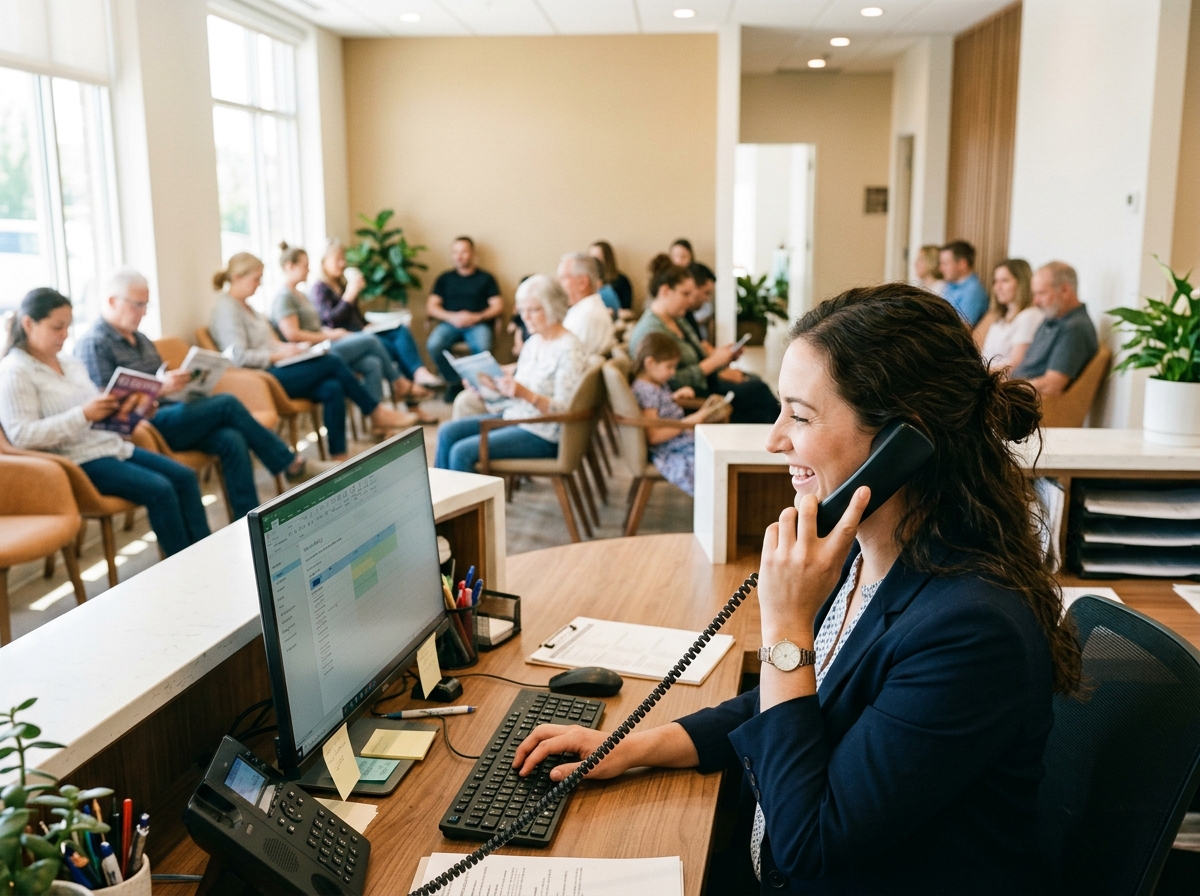 Receptionist taking a customer call